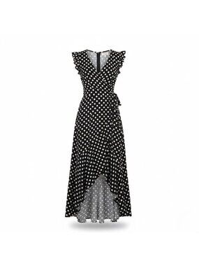 Grecerelle Womens Navy Polka Dot Maxi Wrap Dress Rayon/Spandex Sz M